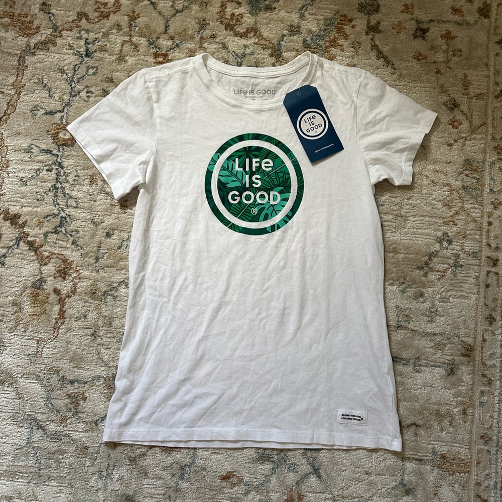 Life Is Good White Tee with Green Graphic